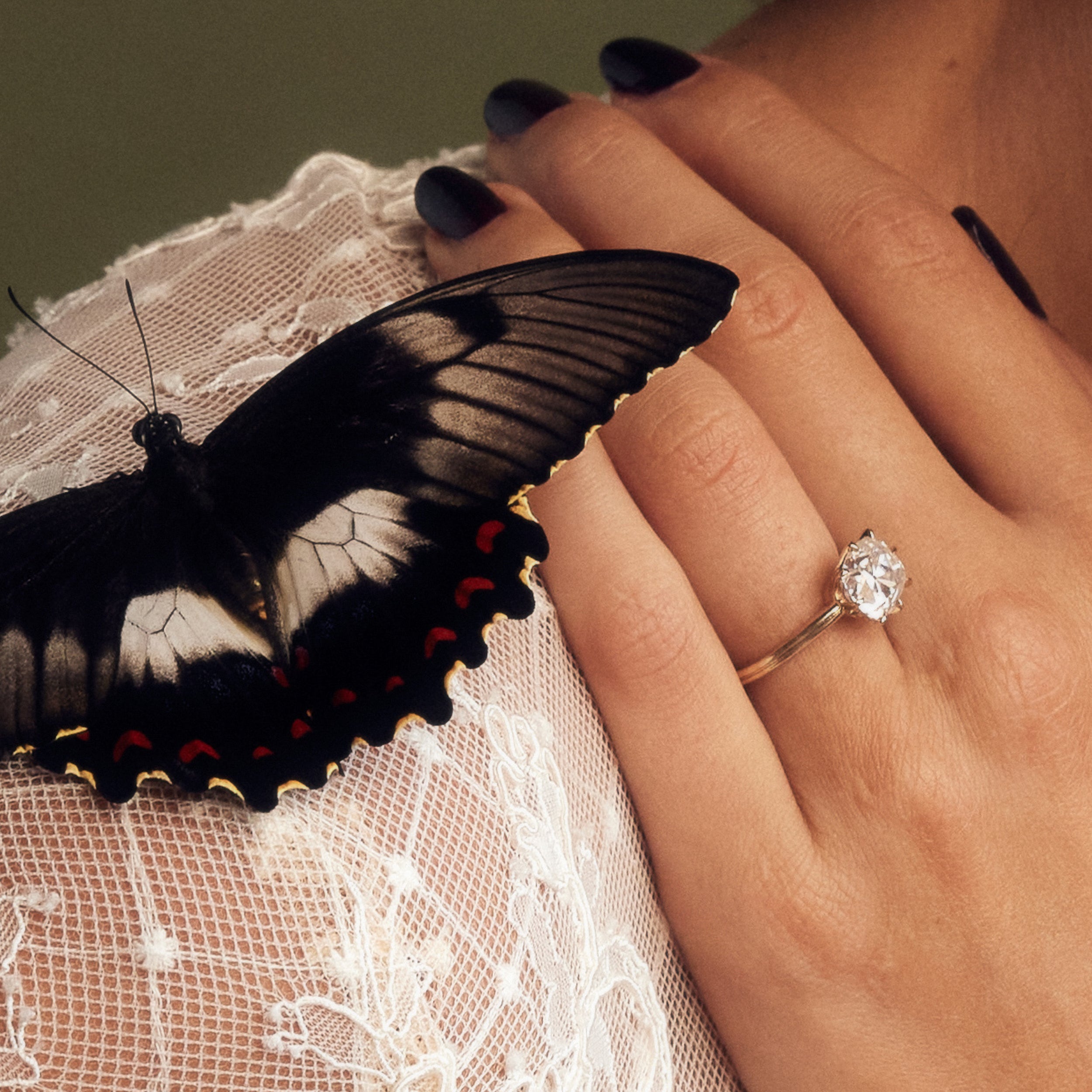 Old mine cut moissanite solitaire east west 8 prong engagement ring 14k gold 18k gold butterfly bridal ring wedding day