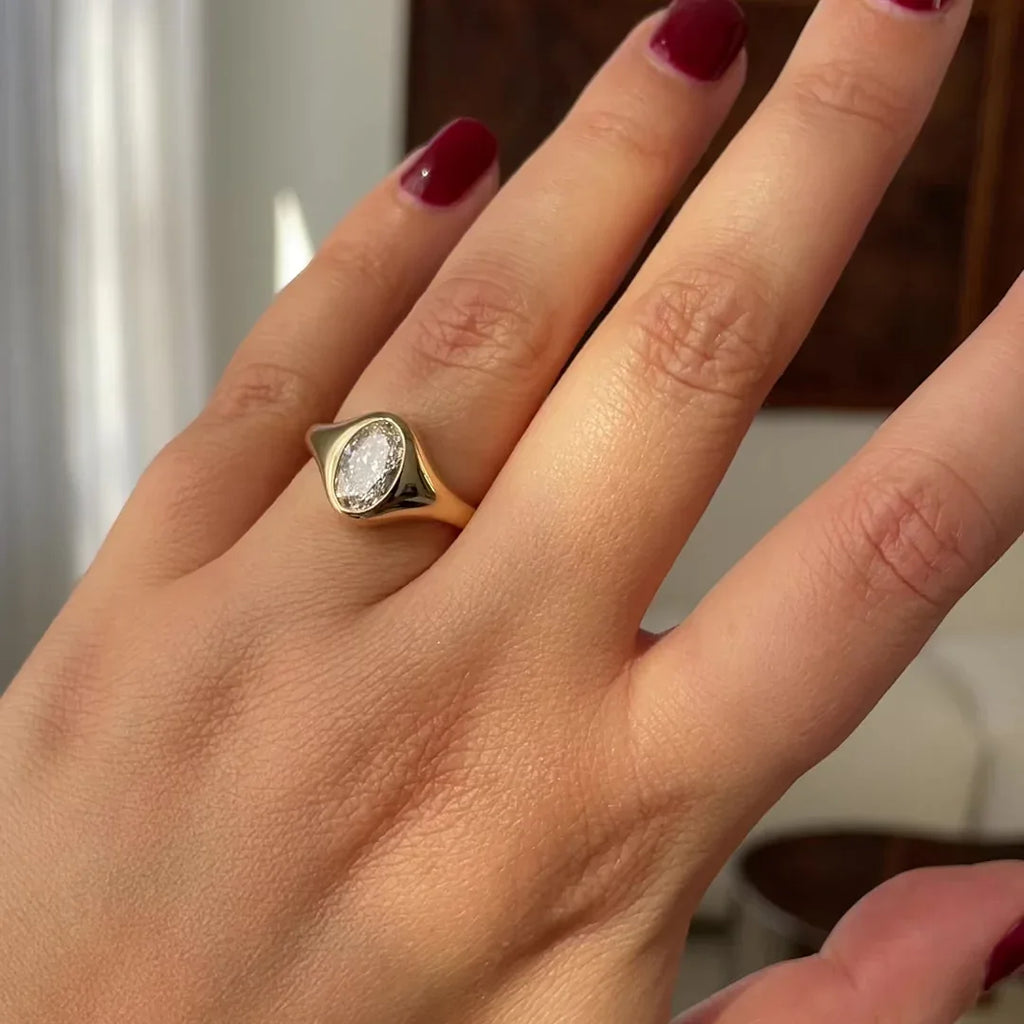 Athena - 1.51ct Brilliant Oval Lab Diamond Chunky Flush Set Engagement Ring - Seven Swans Fine Jewellery