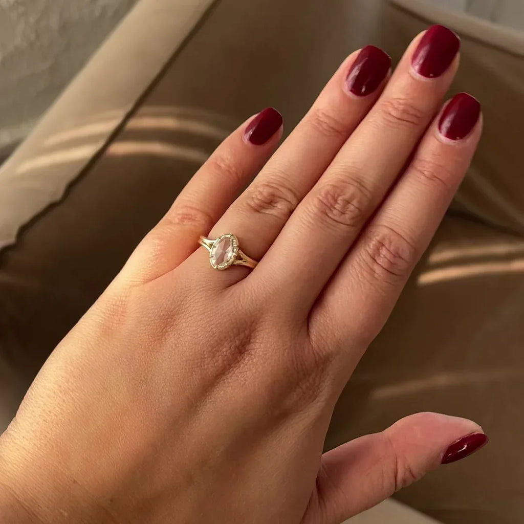 Chapel Solitaire - 1.24ct Oval Rose Cut Lab Diamond Split Shank Solitaire - Seven Swans Fine Jewellery